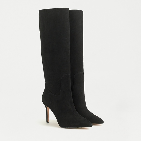 New JCREW Black High-heel Tall Boots Suede - Picture 3 of 4